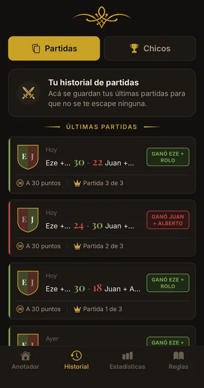 Historial de partidas jugadas