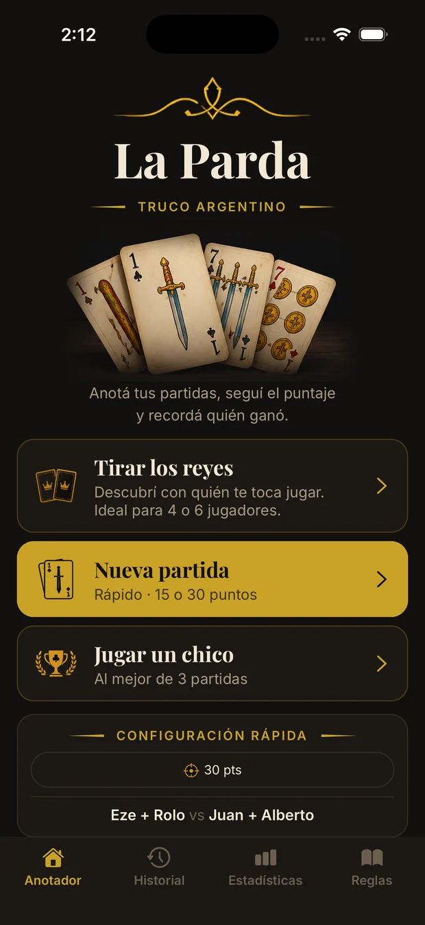 Pantalla de inicio de La Parda